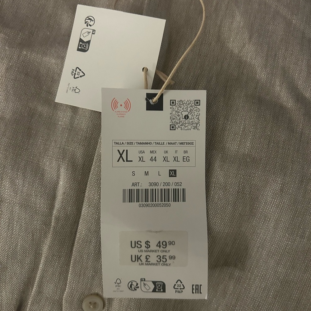 Zara Tan Short Sleeve Button-Up Linen Shirt - Picture 5 of 8